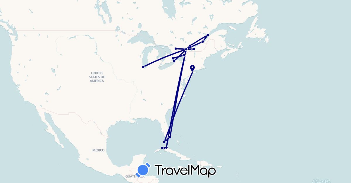 TravelMap itinerary: driving in Canada, Cuba, United States (North America)